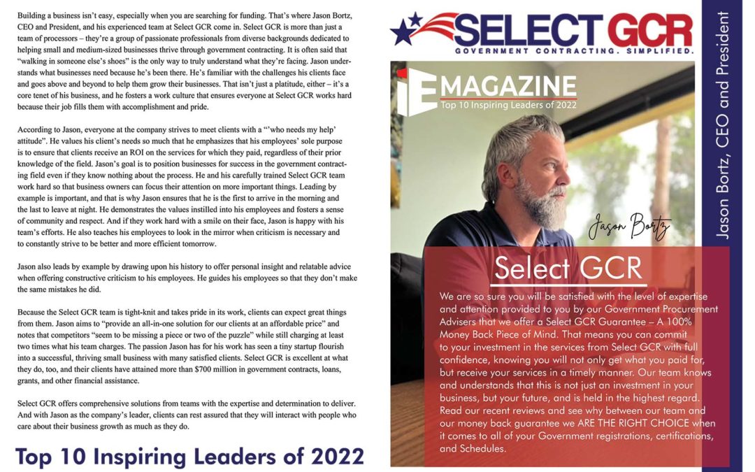 IE Magazine -Top 10 Inspiring Leaders in 2022 - Jason Bortz of Select GCR