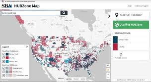 Small Business Administration Interactive Map Interface for the HUBZone Program showing HUBZone certified companies