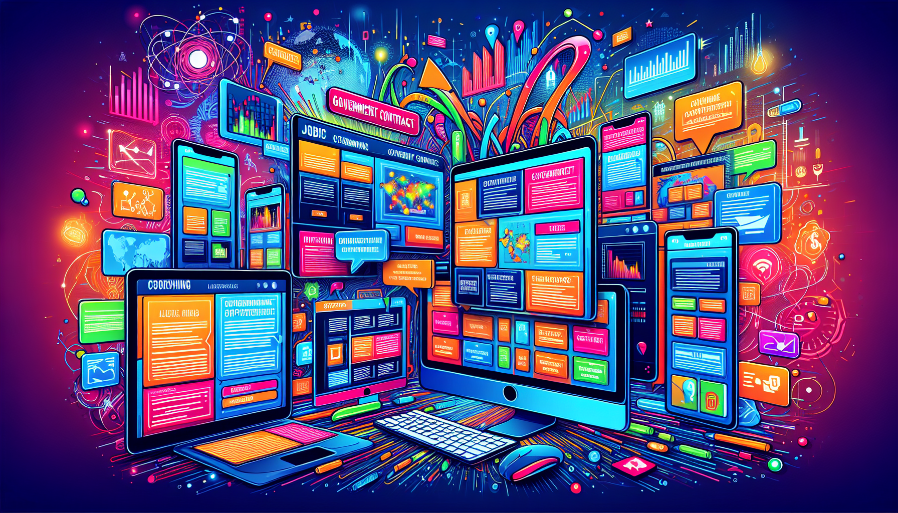 An illustration showing different platforms for finding government contract opportunities.