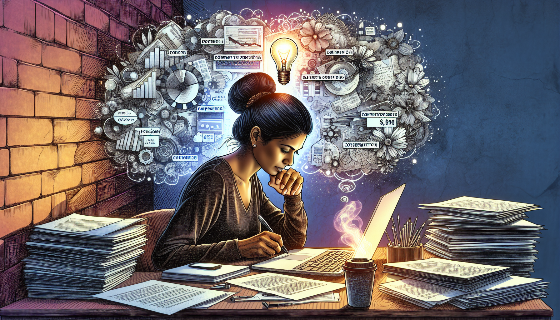 An illustration of a person crafting a proposal for a government contract.