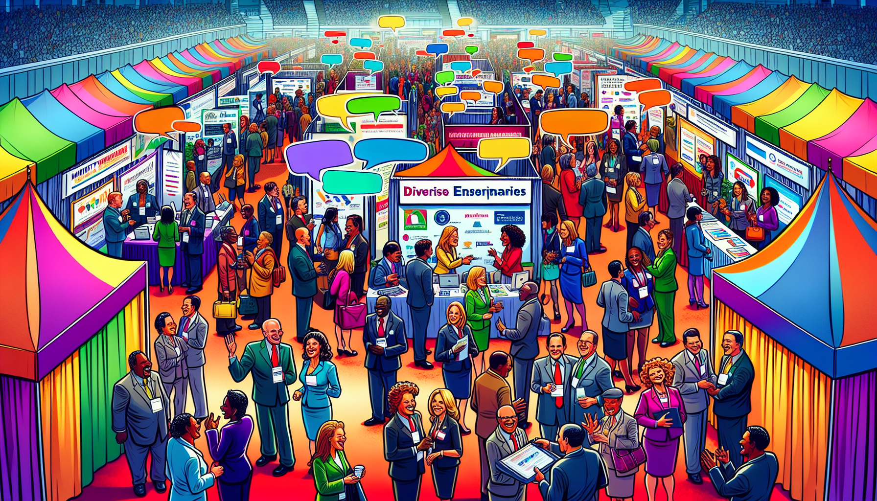 A cartoon showing networking opportunities for minority owned businesses.