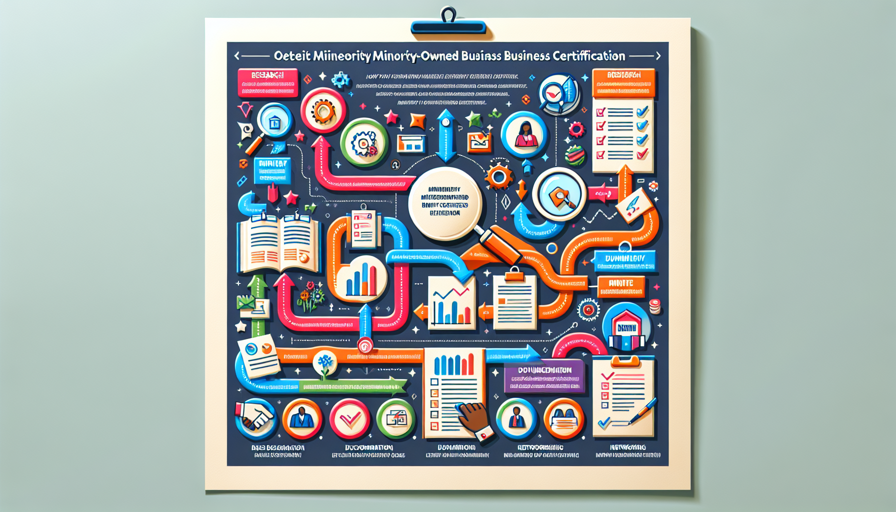 An infographic showing the steps to obtain minority owned business certification.