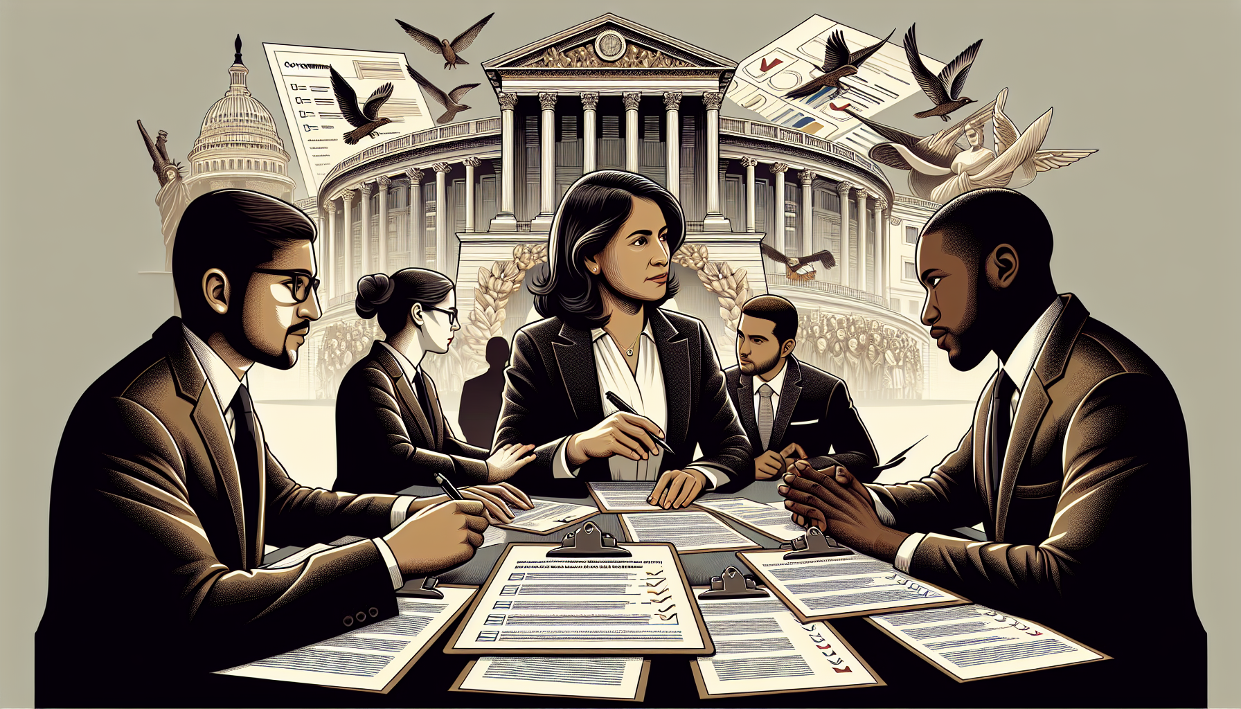 An illustration showing the process of securing government contracts for demolition.