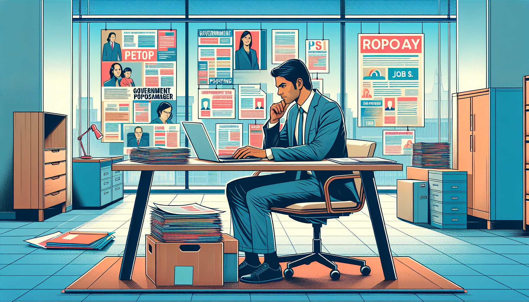 A visual representation of a government proposal manager working on a job application.